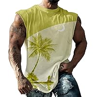 Men's Workout Tank Tops Crewneck Sleeveless Tee Casual Printing Sports T-Shirt Fashion Beach Vest Athletic Shirt