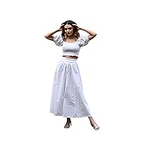 Women’s Casual Two Piece Outfit Drawstring Crop Top and Skirt Set Casual Party Dress