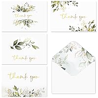 100 Gold Foil Greenery Thank You Cards with Envelopes, Watercolor Foliage Thank You Notes For Wedding, Baby Shower, Graduation, Bridal, Business, Anniversary
