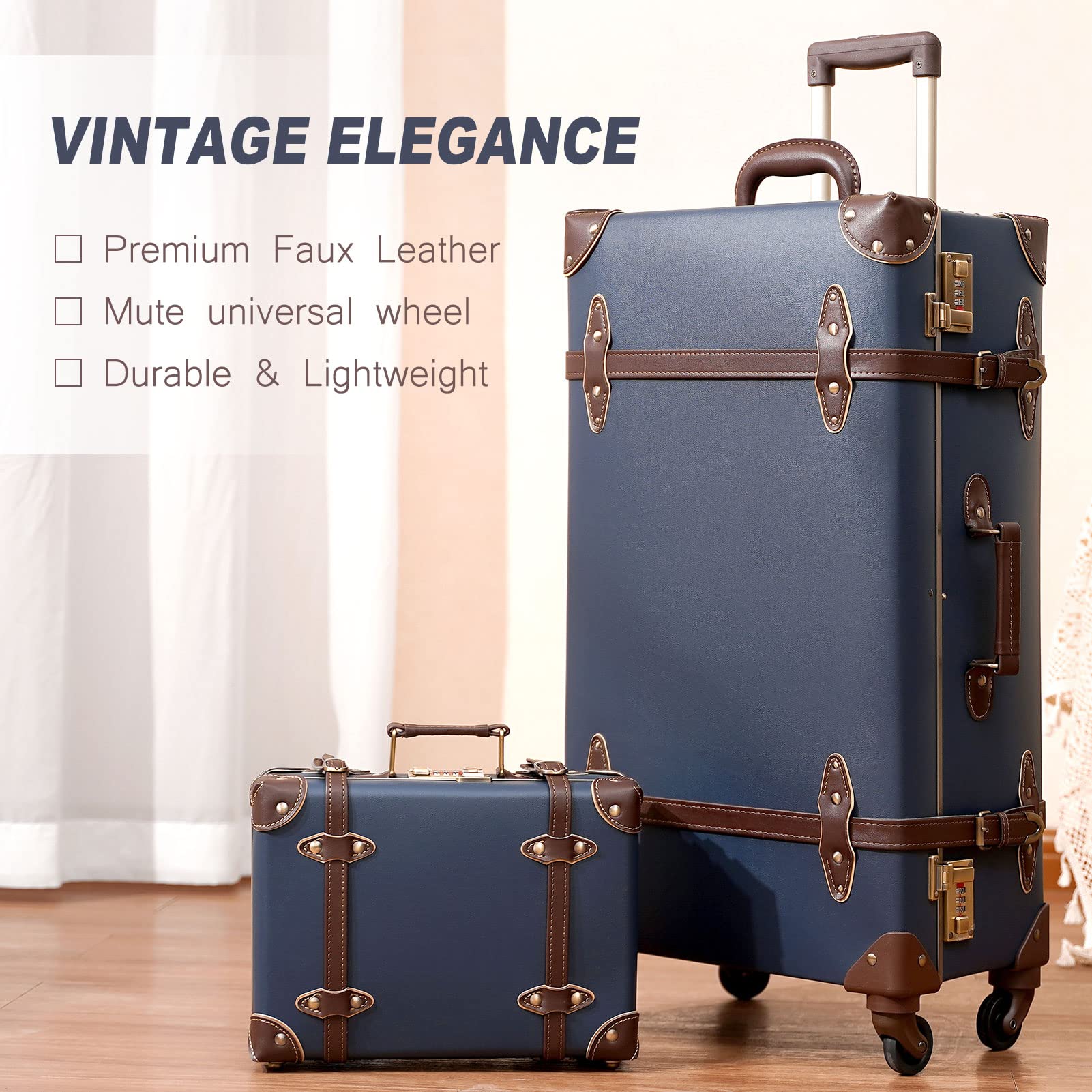 urecity vintage suitcase set for women, vintage luggage sets for women 2  piece, cute designer trunk luggage(Elegant Pink)