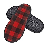 Fuzzy Slippers for Men Women Foam Slippers Plaid Red and Black House Winter Warm Shoes for Outdoor Indoor