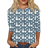 3/4 Sleeve Blouse Ladies Tunic O-Neck Tee Dressy Tshirt Easter Print Casual Fashion Tops Summer Trendy Shirt