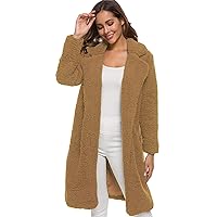Andongnywell Women's Casual Open Front Knit Cardigans Long Sleeve Plush Sweater Coat Pockets Long Wool Jacket