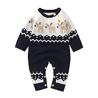 ACSUSS Infant Baby Boys Girls Christmas Costume One-piece Long Sleeve Elk Pattern Crochet Button Closure Jumpsuit Romper