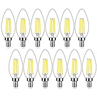 12-Pack Dimmable E12 LED Candelabra Bulbs 40Watt Equivalent, 5000K Daylight White, 450Lumens, 4W B11 Vintage Chandelier Light Bulbs, LED Filament Clear Glass Candle Lamp for Ceiling Fan Home Decor