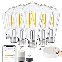 OREiN Smart Edison Light Bulbs with Smart Button, WiFi ST19(58) Vintage Light Bulbs E26 Base, 800lm Dimmable 2700K-6500K Tunable White, Smart Filament Bulb That Work with Alexa, 60W Equivalent, 6Pack