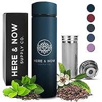 Here & Now Tea Infuser Bottle | Water Bottle With Tea Infuser Set | Stainless Steel Tea Infuser Travel Mug | Tea Bottle With Infusers For Loose Tea (Midnight Teal)