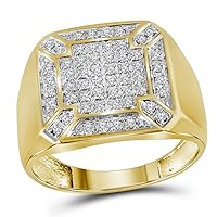 The Diamond Deal 10kt Yellow Gold Mens Round Diamond Square Cluster Ring 1/3 Cttw