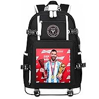 Miami FC Casual Daypack with Charge Port Messi Waterproof Rucksack Lightweight Backpack