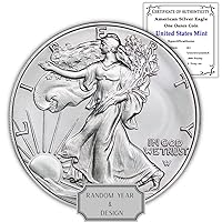 1986 - Present (Random Year) 1 oz American Silver Eagle Coin Brilliant Uncirculated (Type 1 or 2) with Certificate of Authenticity $1 BU