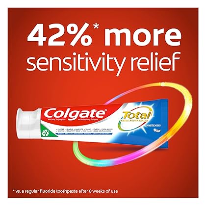 Colgate Total Teeth Whitening Toothpaste, 10 Benefits Including Sensitivity Relief ,Whitening Mint, 4.8 oz ( Pack of 4 )