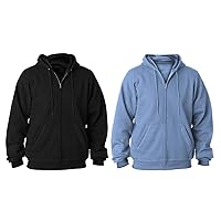 Hanes Adult Full Zip Hoodie Pullover, Black/Light Blue, L (Pack of 2)