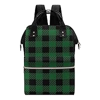 Green Black Buffalo Plaid Diaper Bag Backpack Travel Waterproof Mommy Bag Nappy Daypack
