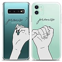 Matching Couple Cases Compatible for Samsung S23 S22 Ultra S21 FE S20 Note 20 S10e A50 A11 A14 Promise Hands Clear See Through Pinky Swear Girlfriend Friend BFF Soulmate Silicone Cover Elastic
