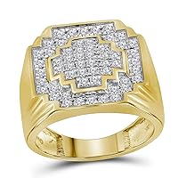 The Dimond Deal 10kt Yellow Gold Mens Round Diamond Pave-set Square Cluster Ring 1.00 Cttw