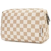 Large Makeup Bag Zipper Pouch Travel Cosmetic Organizer for Women (Large, Light Checkerboard)