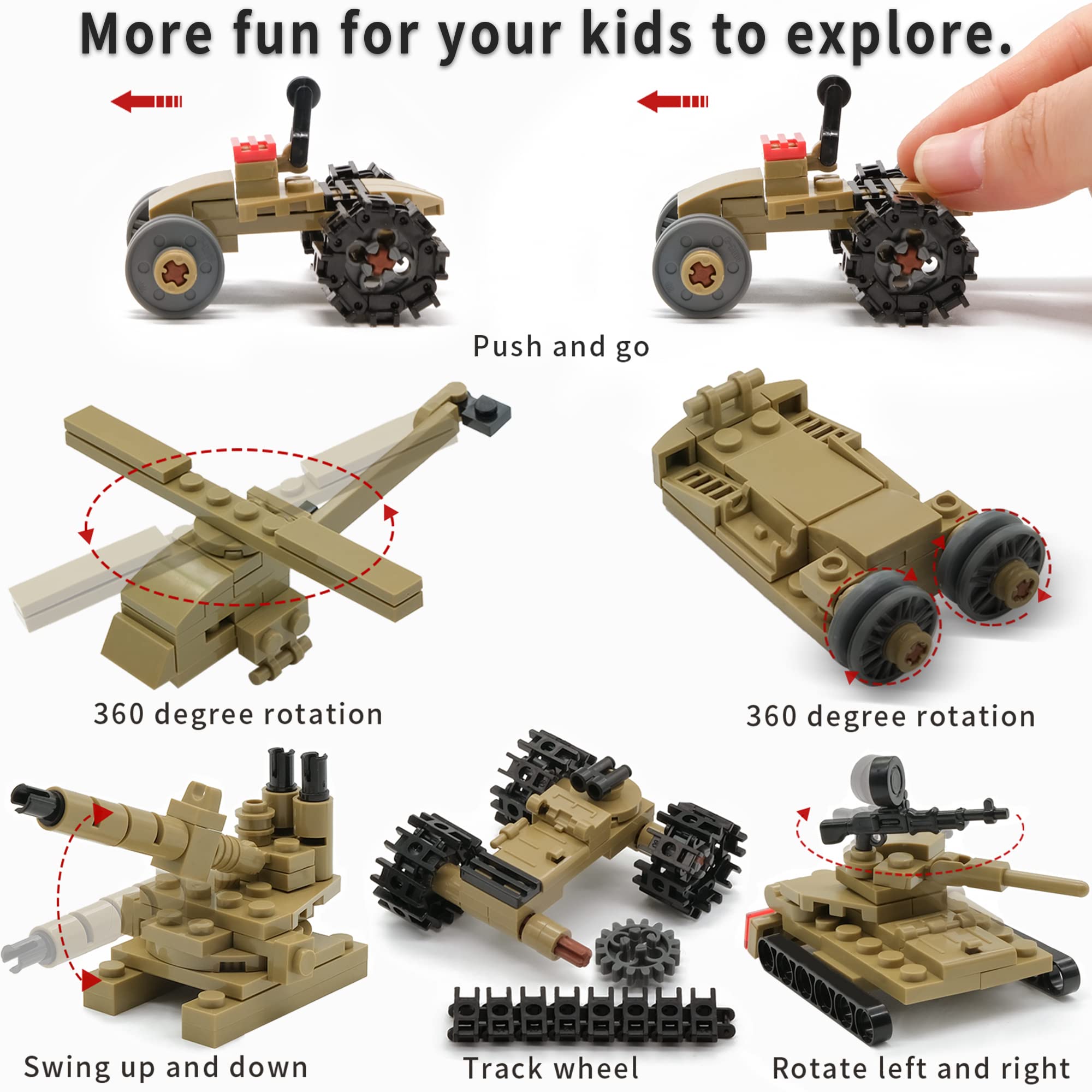 Army Tank Building Blocks Set with Toy Soldiers, Create a Armored Tank or 16 Small Military Models, Creative Army Men Toys Gifts for Boys Kids Age 6 7 8 9 Year Old (517Pcs)