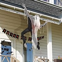 Halloween Climbing Zombie Wall Decoration - Life Size Dead Zombie with Knife on Head - Perfect for Garden, Patio, Yard Fence, Tree, Window, and Halloween Parties