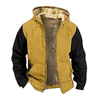 Men Winter Jacket Winter Warm Fleece Jackets Thick Sherpa Lined Zip up Hoodies Color Block Sweatshirt Work Jacket