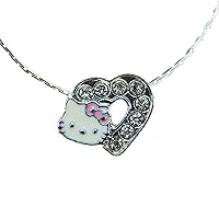 Hello Kitty Head Pink Bowknot and Large Heart Enamel on Metal Happy Birthday Holidays Valentine Merry Christmas Gifts. Chain (style varies) included.