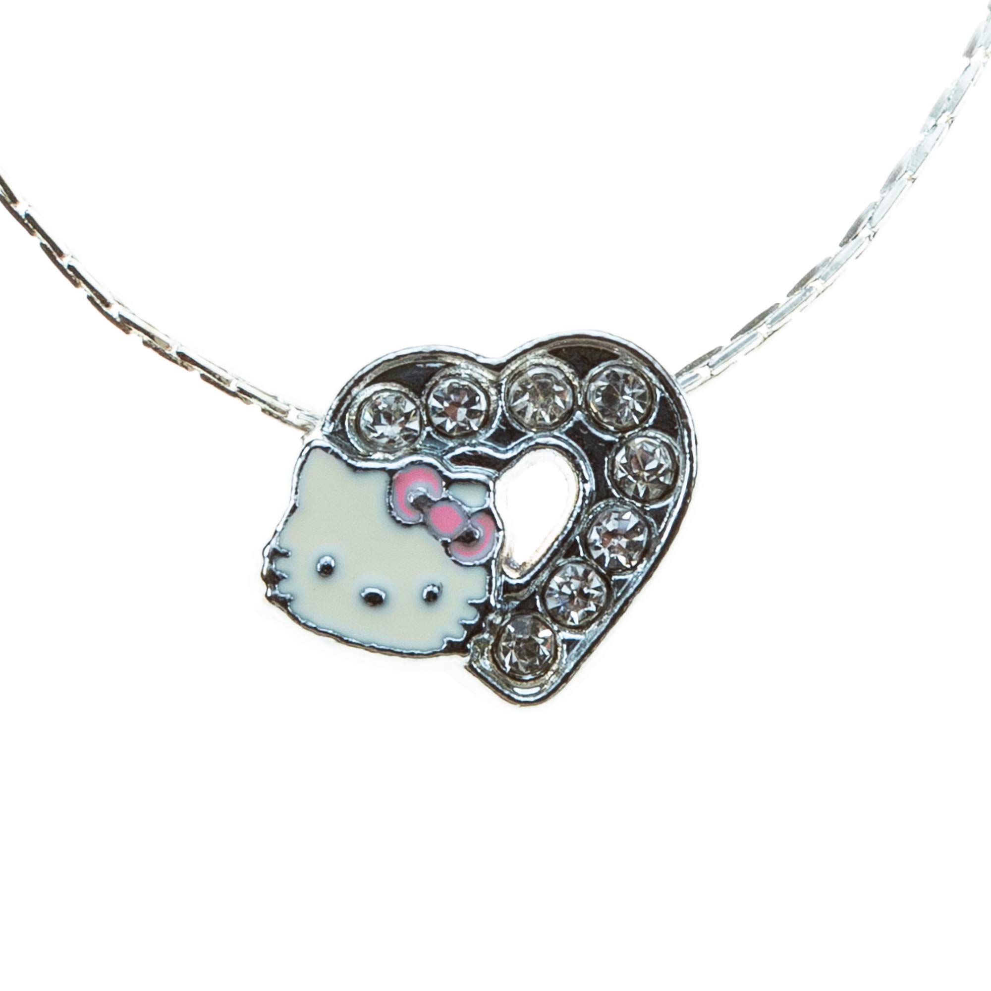 Hello Kitty Head Pink Bowknot and Large Heart Enamel on Metal Happy Birthday Holidays Valentine Merry Christmas Gifts. Chain (style varies) included.