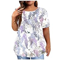 Plus Size Tunic Tops for Women Floral Tees Round Neck Short Sleeve Summer Shirts Casual T-Shirts Clothes 2024