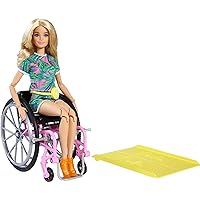 Barbie Fashionistas Doll #165 with Wheelchair and Ramp, Wavy Blonde Hair and Tropical-Print Outfit with Accessories (Amazon Exclusive)