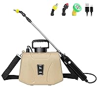 SZHLUX 1.35 Gallon Battery Powered Sprayer, Upgrade Electric Sprayer with USB Handle, Telescopic Wand, 3 Mist Nozzles and Adjustable Shoulder Strap, Garden Sprayer for Gardening, Cleaning（Yellow）