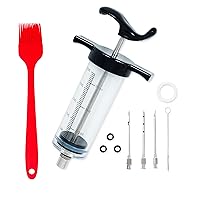 Meat Injector Syringe Turkey Marinade Injector Kit, 1.6-Oz Syringe Set with 3 Professional Needles,1 Silicone Brush,4 Extra O-Rings,1 Cleaning Brush for Basting&Grilling, Flavor Injector for Smoking