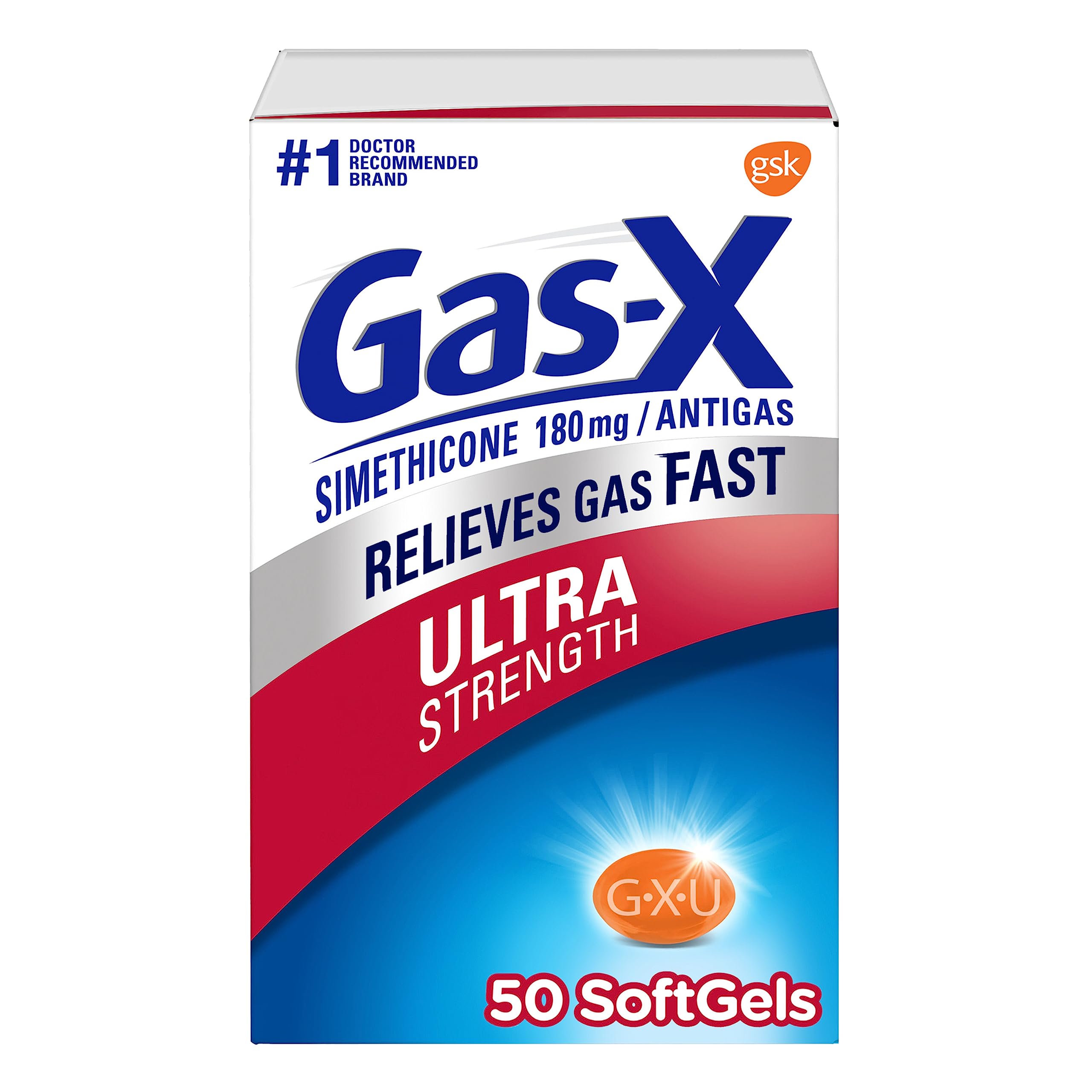 Gas-X Ultra Strength Gas Relief Softgels with Simethicone 180 mg for Bloating Relief - 50 Count