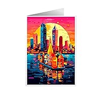 ARA STEP Unique All Occasions CITY Pop Art Greeting Cards Assortment Vintage Aesthetic Notecards 4 (Set of 4 SIZE 148.5 x 210 mm / 5.8 x 8.3 inches) (Ho Chi Minh City 3)