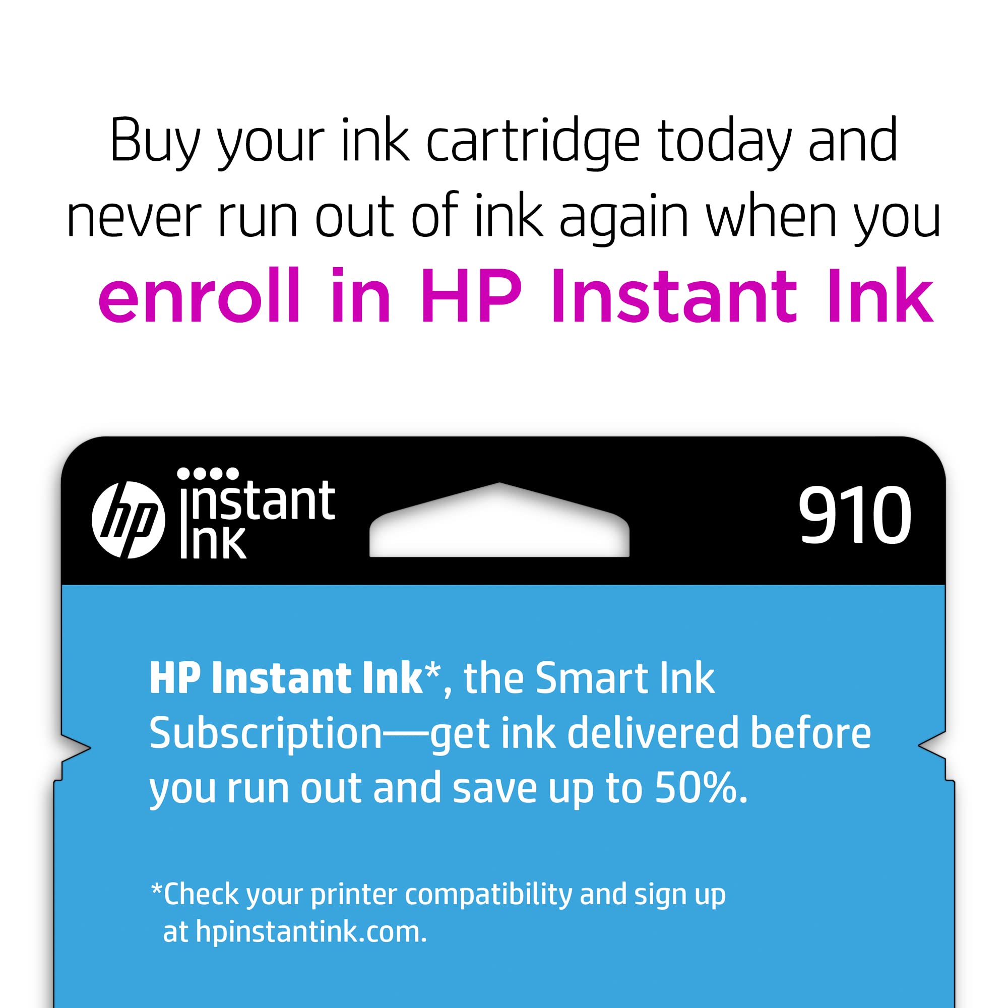 HP 910 Black Ink Cartridge | Works with HP OfficeJet 8010, 8020 Series, HP OfficeJet Pro 8020, 8030 Series | Eligible for Instant Ink | 3YL61AN