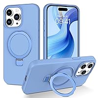 YINLAI Case for iPhone 15 Pro Max 6.7-Inch, Magnetic [Compatible with Magsafe] with 0-150° Ring Holder Invisible Kickstand Slim Liquid Silicone Men Women Shockproof Protective Phone Cover, Blue