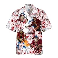 American Bigfoot Hawaiian Shirt for Men, Funny Sasquatch Button Down Mens Hawaiian Shirt Short Sleeve