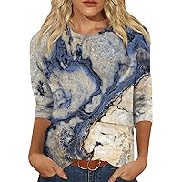 Trendy Tops for Women,3/4 Length Sleeve Womens Tops Print Graphic Round Neck Tees Blouses Summer Tops for Women 2024