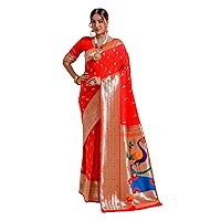Indian Pure Paithani Silk Zari Weaving Saree Blouse women Traditional Sari 1668