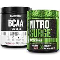 Jacked Factory Nitrosurge Pre-Workout in Cotton Candy & BCAA in Fruit Punch for Muscle Building and Recovery