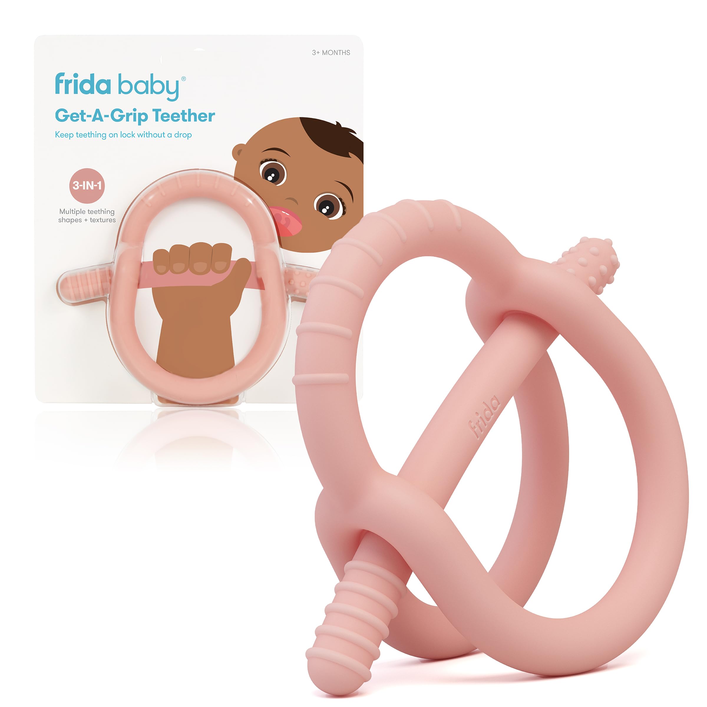 Frida Baby Get-A-Grip Teether | 100% Food-Grade Silicone Teether Toy for Baby 0-6, 12, 18 Months Infant, Reaches Front, Back, and All New Teeth Types, Easy to Hold, Never Drop, BPA-Free, PVC-Free