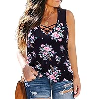CARCOS Womens Plus Size Tank Tops Sleeveless Shirts Vneck Casual Camisole Animal/Floral/Star Tank XL-5XL