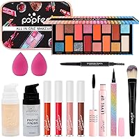 Professional Makeup Kit Set,All in One Makeup Kit with 16 Colors Eyeshadow Palette,Liquid Foundation & Smooth Primer,4 Pcs Lipstick,Eyeshadow Pencil,Mascara,Face Blush for Teens Teenager