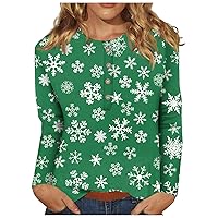 Christmas Shirts for Women Xmas Printed Casual T Shirt Button Down Crew Neck Blouse Loose Long Sleeve Sexy Tops