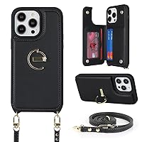 Ｈａｖａｙａ Crossbody Phone case for iPhone 15 Pro case with Strap for Women iPhone 15 Pro case with Card Holder iPhone 15 Pro Leather Wallet Cover with Credit Card Slot-Black