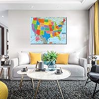 United States of America Map Poster Wall Art USA Cities Latitude Poster Canvas Painting Giclee Gallery-Wrapped Posters and Prints Modern Home Decor Stretched and Framed Ready to Hang(24