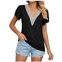 Women's Petite Tops Fashion Casual Solid Color Cotton Linen Embroidery Short Sleeve T-Shirt Top T Shirts