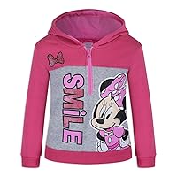 Disney Minnie Mouse Pullover Half-Zip Fleece Hoodie for Girls, Pink and Gray
