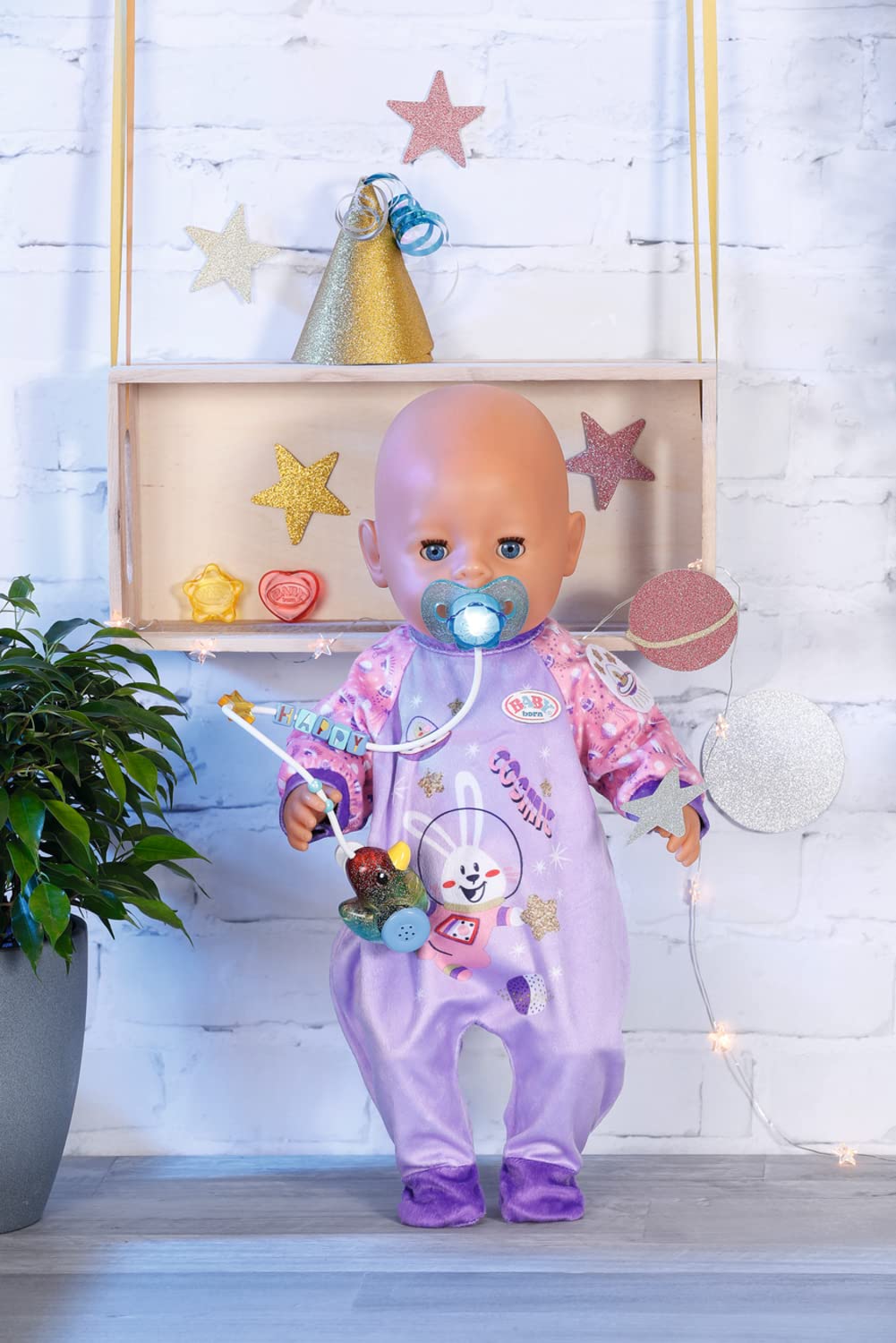 Baby Born 830017 Baby Birthday Interactive Magic Dummy 43 cm-for Toddlers 3 Years and Up-Opens and Closes Doll's Eyes Includes Dummy and Colourful Chain