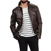 Men's Genuine Lambskin Leather Jacket Slim fit Biker Motorcycle Jacket N404