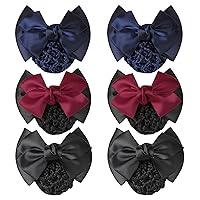 TXIN 6 Pieces Women Hair Snood Net Bowknot Decor Barrette Elastic Mesh Hair Bun Cover Satin Bow Crochet Hairnet Professional Hair Clip Hairpin for Women Girls Working Styling Accessories, 3 Colors