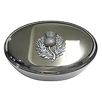 Silver Toned Detailed Large Scottish Thistle Flower Oval Trinket Jewelry Box