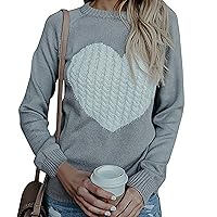 Women's Fall Sweaters Crew Neck Autumn Winter Heart Sweater Female Classic-Fit Knitwear Tops Knitted Pullover Sweater